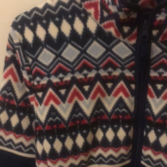 Talbots Navy Fleece zip-up with red pattern - Picture 2 of 5